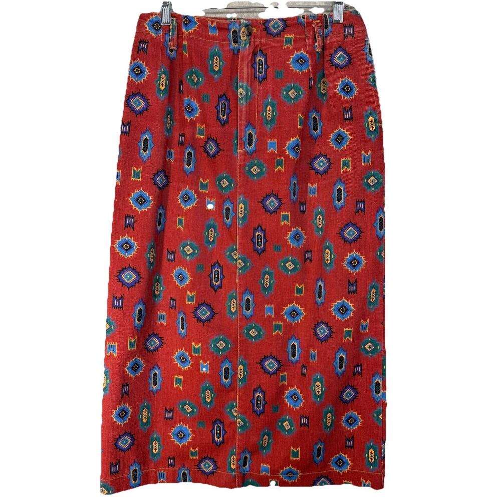 Gotcha Covered Denim Midi Skirt Womens Large Red Western 90s